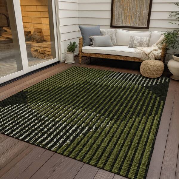 slide 2 of 49, Machine Washable Indoor/ Outdoor Abstract Stripe Chantille Rug Olive - 10' x 14'