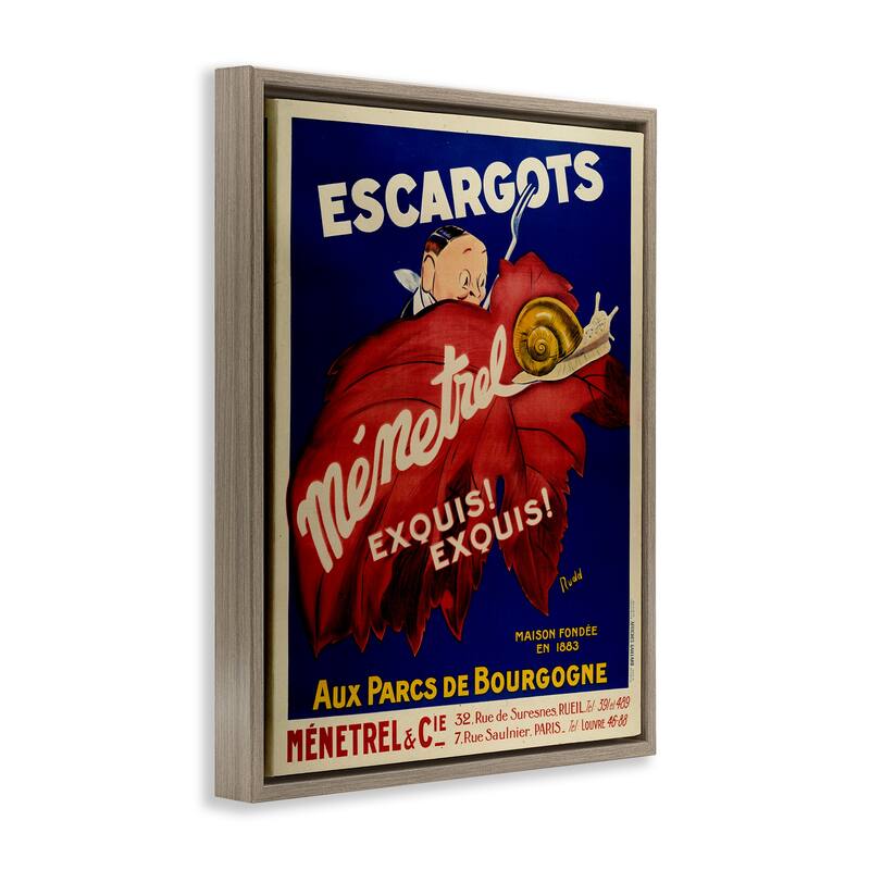 Stupell Vintage Escargots Advertisement Framed Floater Canvas Wall Art Design By Marcus Jules