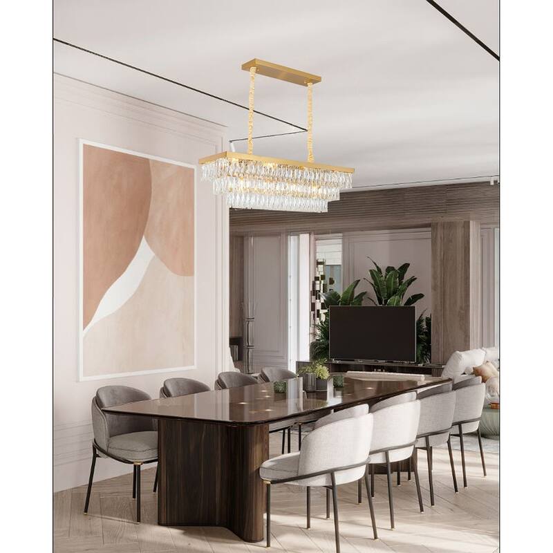 12-Light Gold Metal Chandelier With Clear Crystal