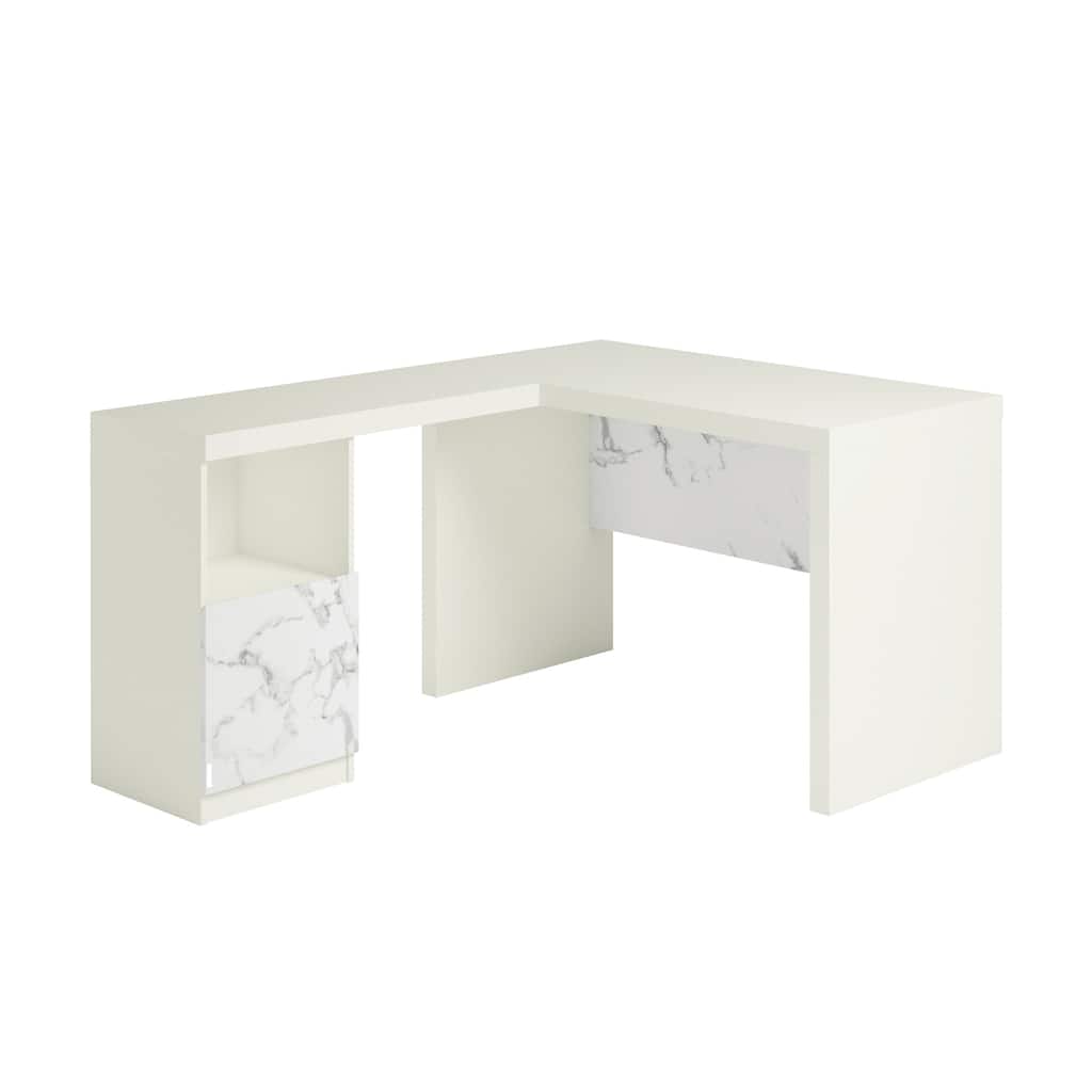 Wood L-Shaped Desk with File Drawer, White
