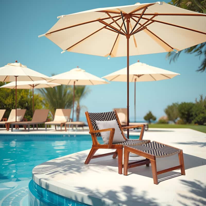 M4H Sevilla Outdoor Wicker Wooden Lounge Chair Set with Ottoman - 9' x 12'