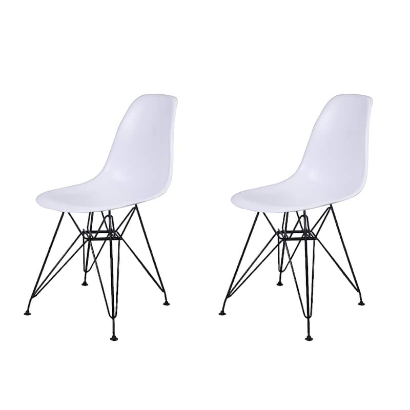 Armless Plastic Shell Side Dining Chairs with Metal Legs-Set of 2 - White