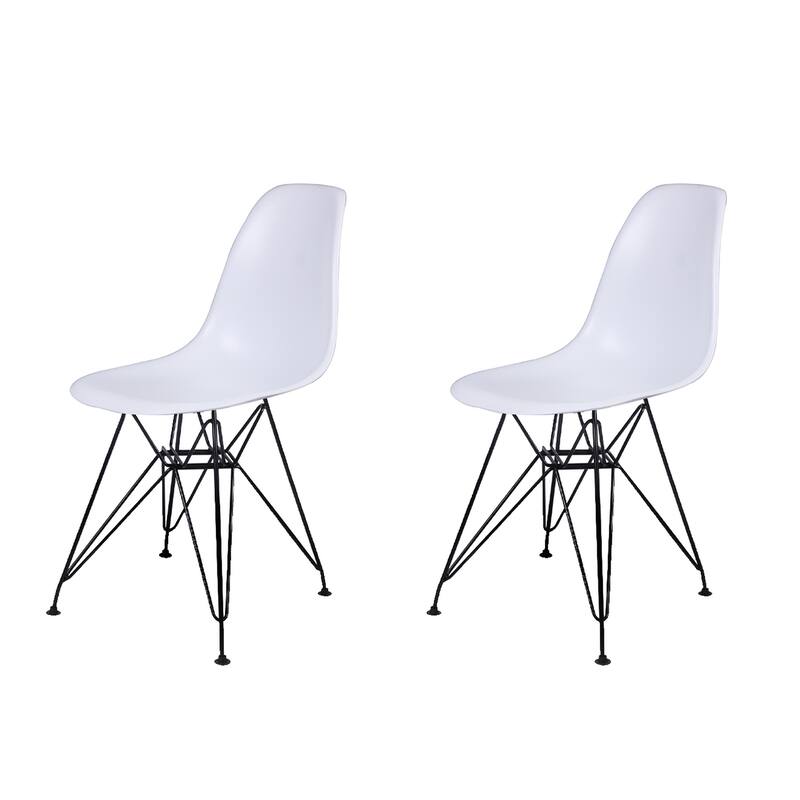 Armless Plastic Shell Side Dining Chairs with Metal Legs-Set of 2