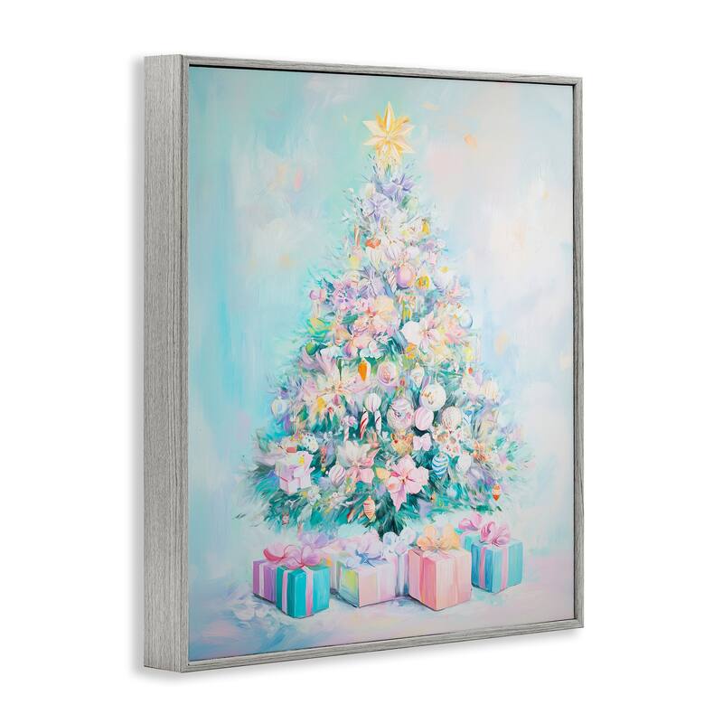 Stupell Pastel Christmas Tree on Blue Framed Giclee Art Design By Arlington Prints
