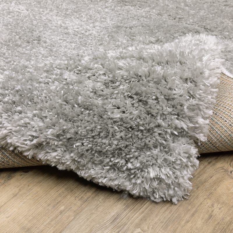 Hugo Plush Shag Solid Silver Area Rug - 5' 3" x 7' 6"