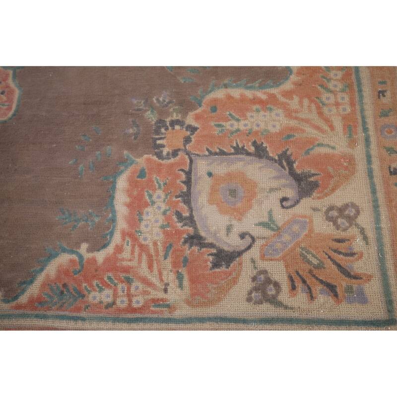 Brown Geometric Tabriz Vintage Persian Area Rug Handmade Wool Carpet - 9'4" x 12'5"