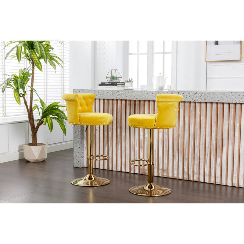 Ergonomic Swivel Bar Stools Set of 2 Adjustable Velvet Accent Chairs