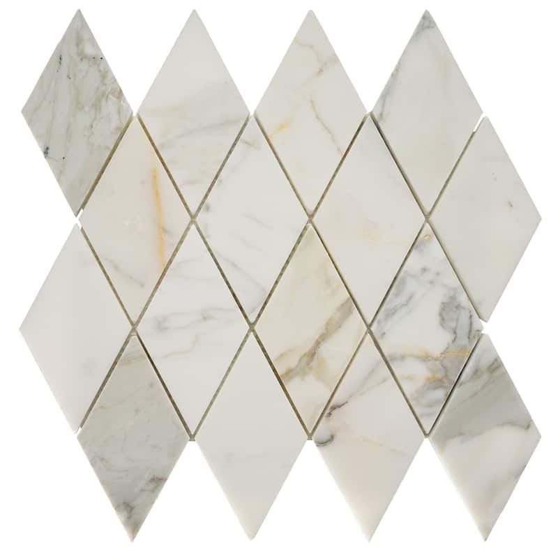 Calacatta Marble Harlequin 3" x 5.5" Honed Mosaic Tile - 5 Sheets (4.75 sf) - White