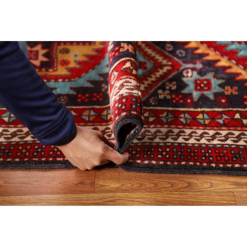 Navy Blue Ardebil Persian Vintage Runner Rug Handmade Wool Carpet - 3'5"x 10'5"