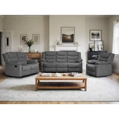 Modern 3-Piece Manual Reclining Living Room Sofa Set with Dropdown Table and Console