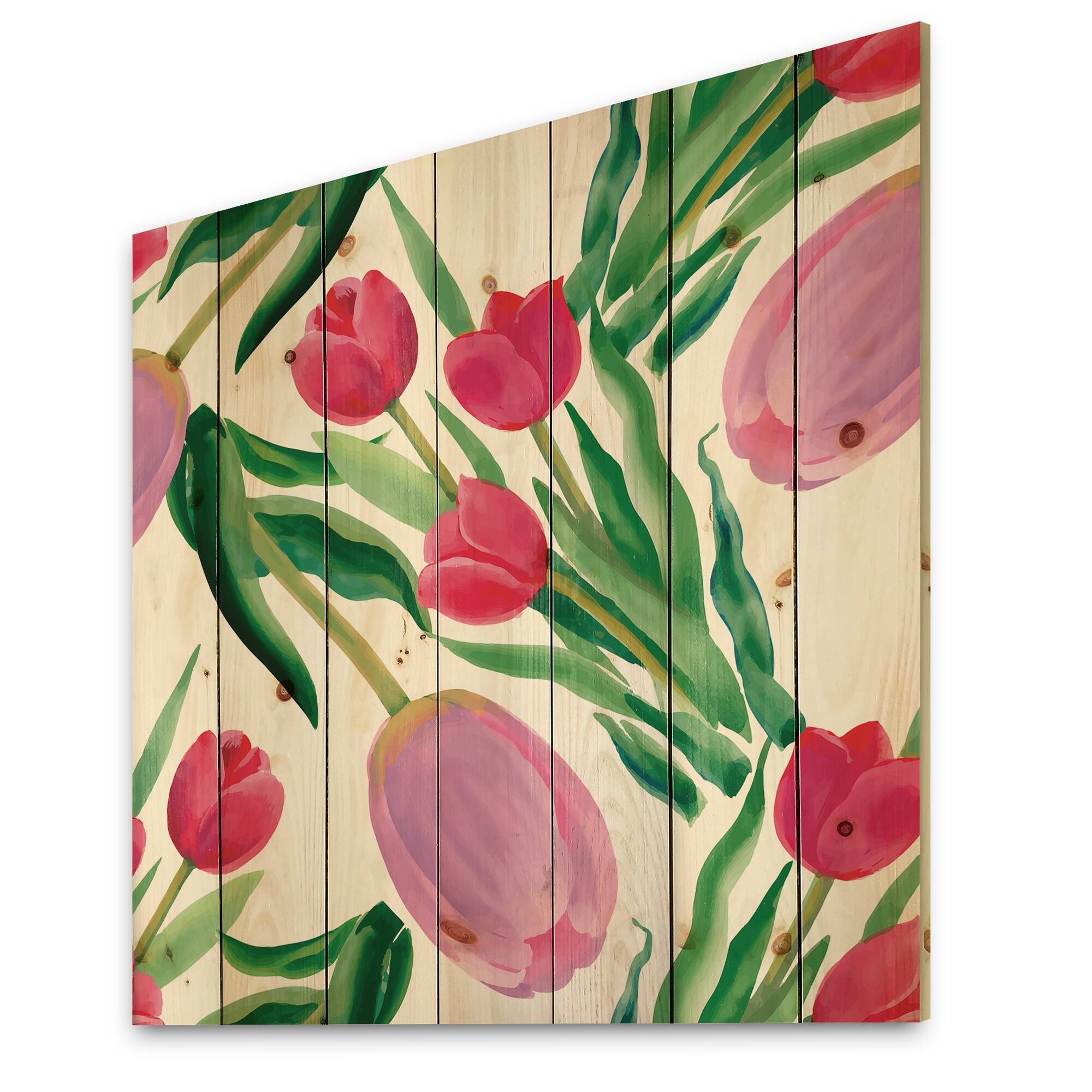 Designart 'Blooming Beautiful Pink Tulips Flowers' Traditional Print on ...