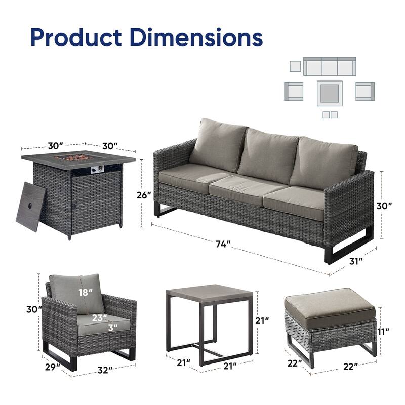 Pati Sofa with Fire Pit Table and Club Chairs, Side Table