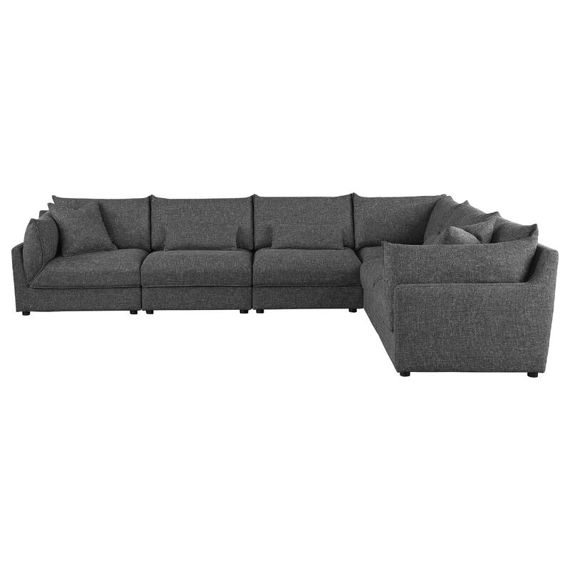 Ash 6 Piece Modular Sectional Sofa Set, L Shape, Black, 5 Pillows