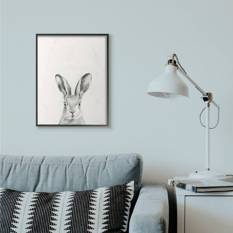 Stupell Bunny Rabbit Portrait Grey Drawing Design Framed Wall Art