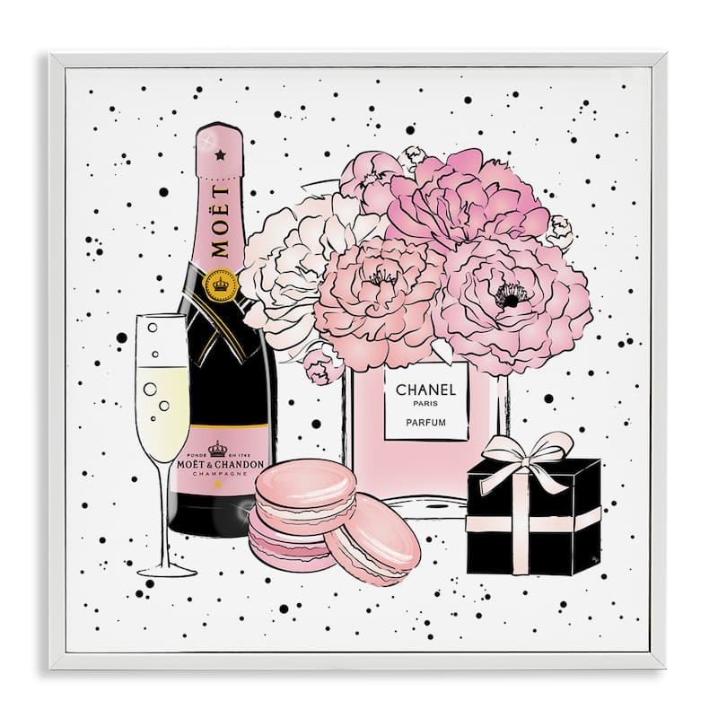 Stupell Pink Glam Celebration Fashion Dessert Champagne Framed Wall Art, 12x12 - 12 x 12 - White