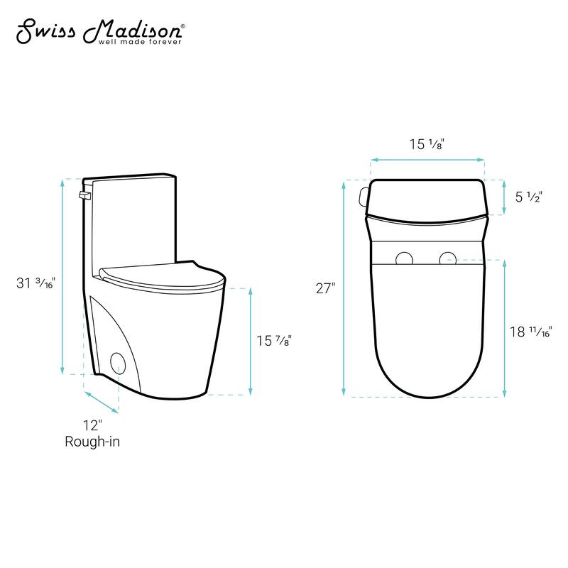 Angers One Piece Elongated Toilet Side Flush 1.28 Gpf With Black Hardware - 27.35" x 15.75" 30.3"