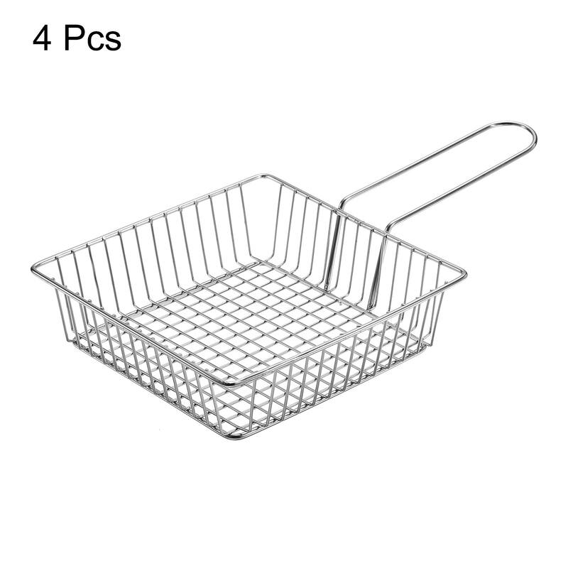 Mini Square Fry Basket Reusable Holder Fry Chip Basket 5.91Inch Silver 4Pcs - 5.91 Inch