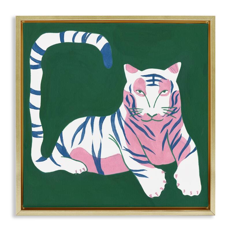 Stupell Modern Tiger with Curved Tail Framed Floater Canvas Wall Art Design By Melissa Wang - 25 x 25 - Gold