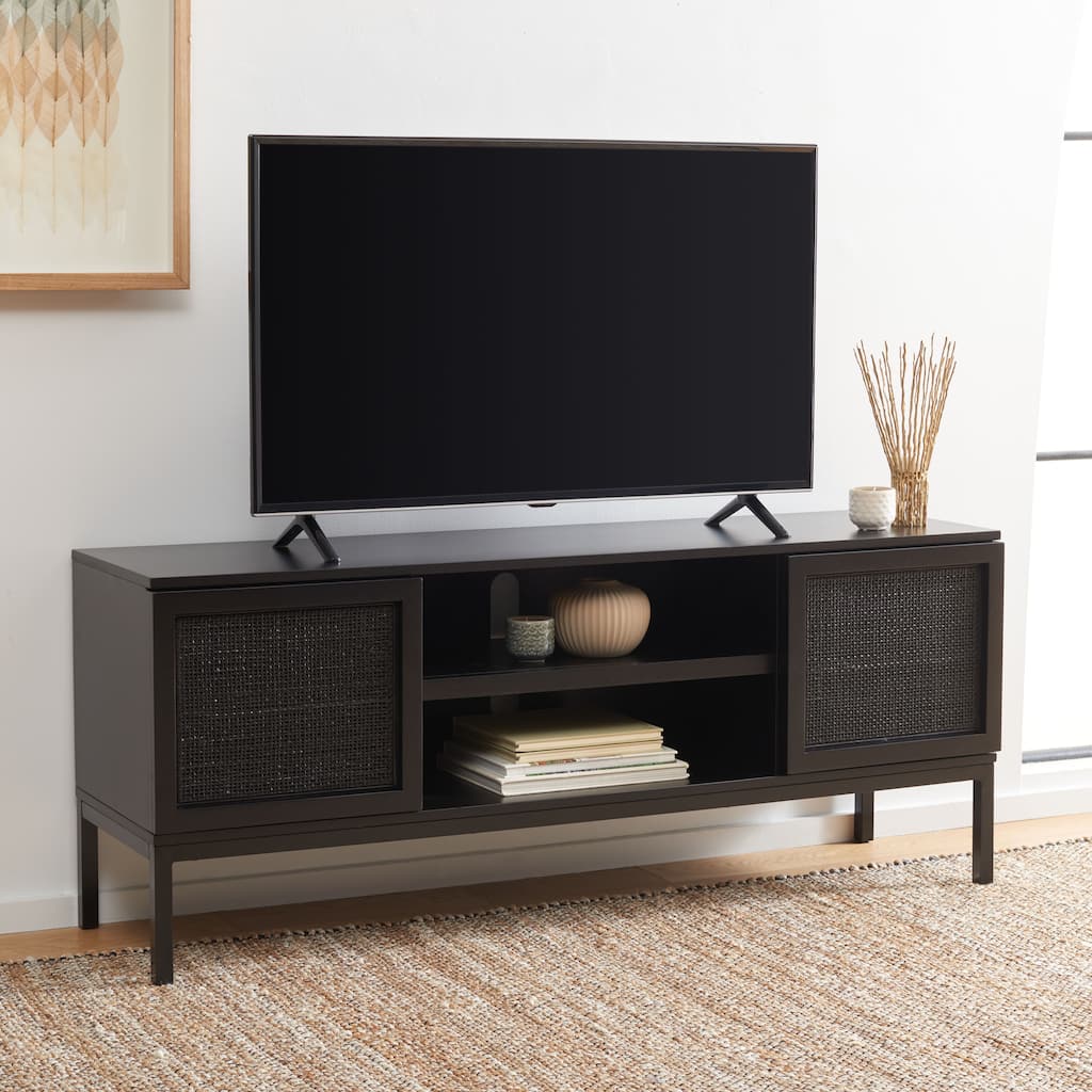 SAFAVIEH Cristen 1 Shelf Rattan Media Stand - 54" W x 15" D x 22" H - 54Wx15Dx22H