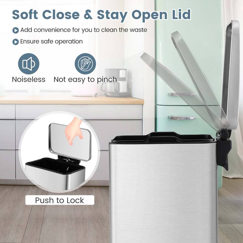Costway 2 Pack Trash Can Combo Set with Step-on Pedal Removable Inner