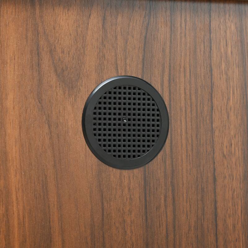 Modern Solid Wood Sideboard with Wave Relief Design, Large 4 Door Storage Cabinet Walnut Texture Buffet Sideboard