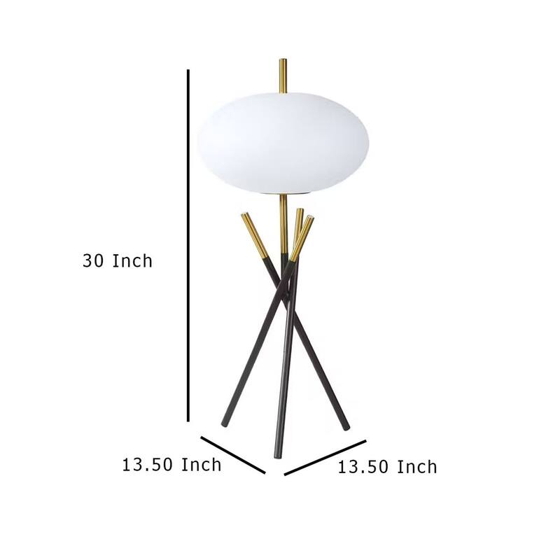 Azy Table Lamp, Frosted White Shade, Tripod Base, Black Gold, 30 Inch