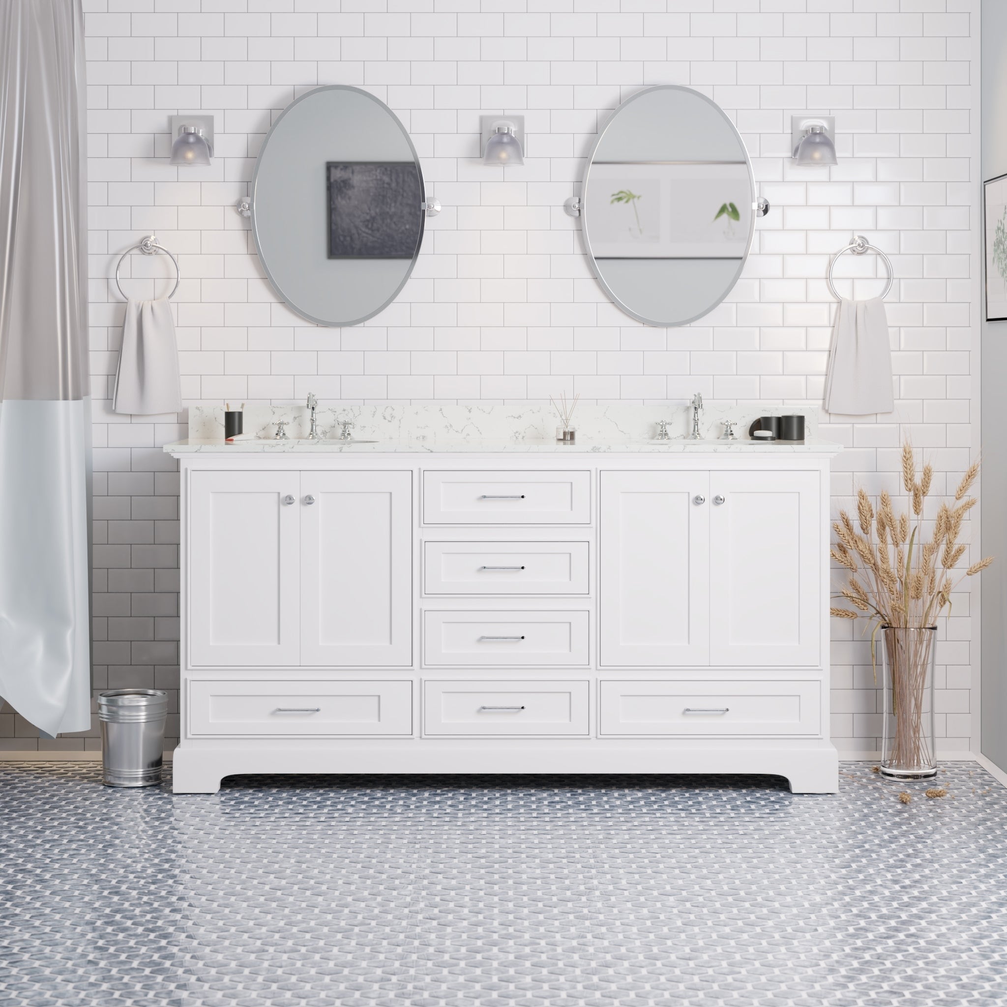 KitchenBathCollection Harper 72" Double Bathroom Vanity with Engineered Marble Top