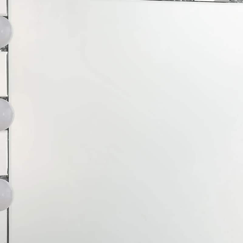 Zaff 32 Inch Modern Glam Lighted Mirror, 12 Sockets, Faux Diamonds, Silver