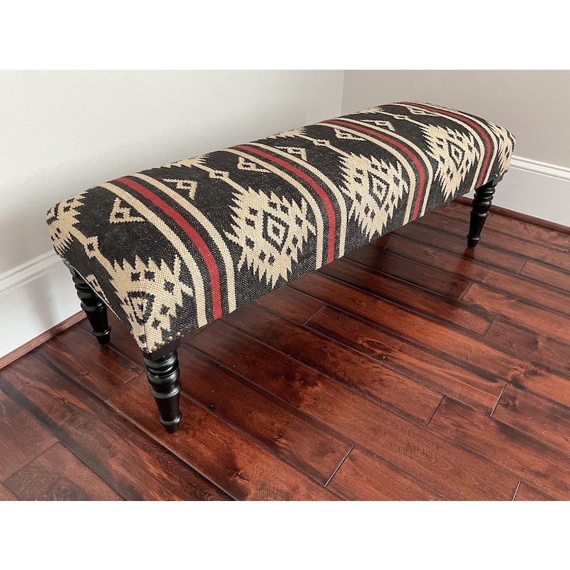 HERAT ORIENTAL Handmade Jute-upholstered Wooden Bench - 48" x 16" x 18"