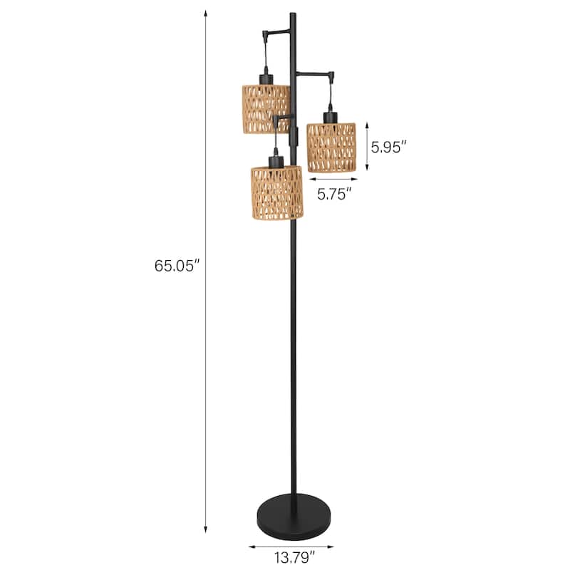 3 Light Standing Lamp Rattan Boho Tree Floor Lamps