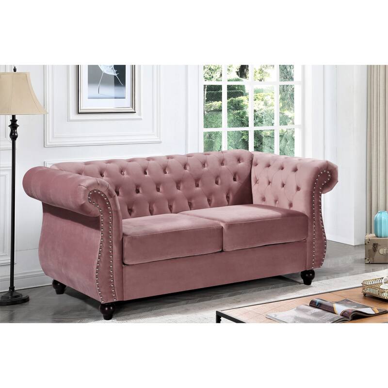 US PRIDE Kemos Velvet Chesterfield Loveseat