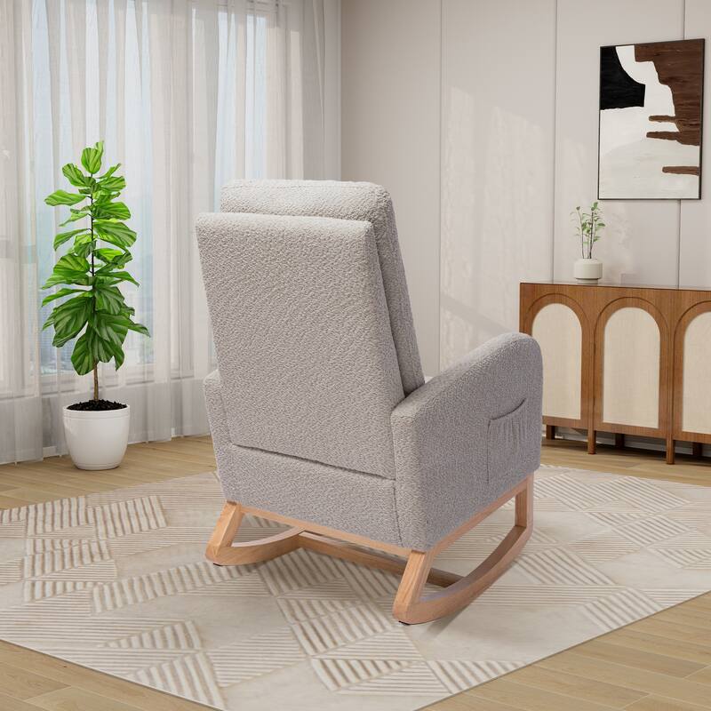 Rubber Wood Legs Rocking Chair with Retractable Footrest