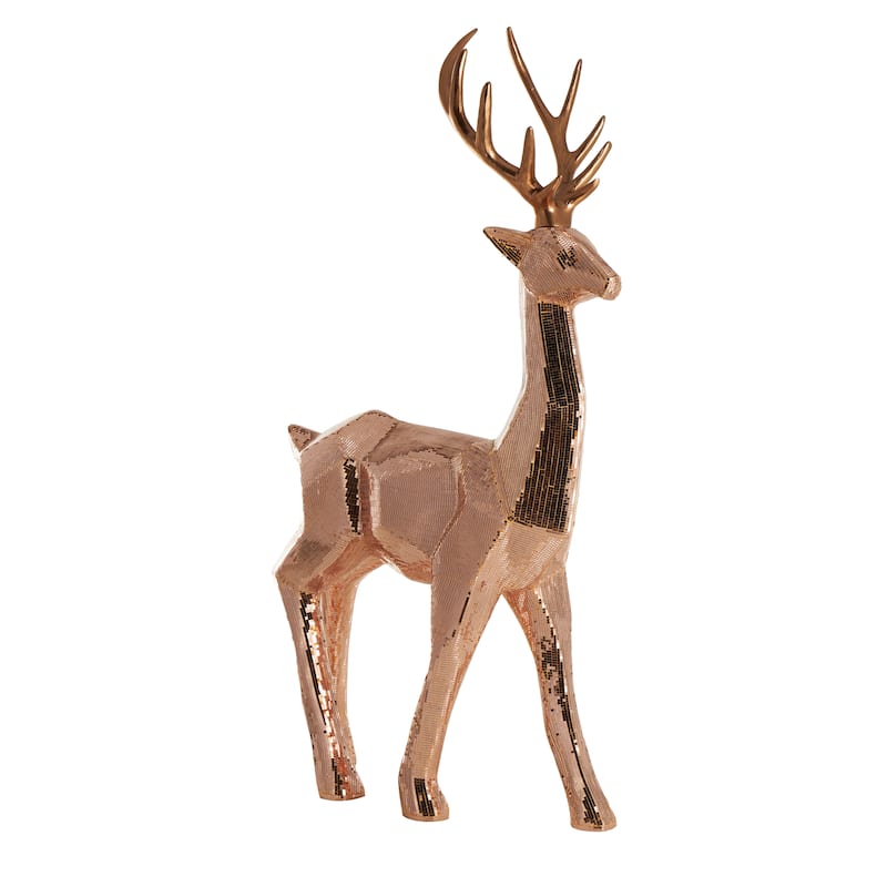 Fiberglass Reindeer Floor Christmas Sculpture with Mosaic Pattern - Copper or Silver - Roche River Decor