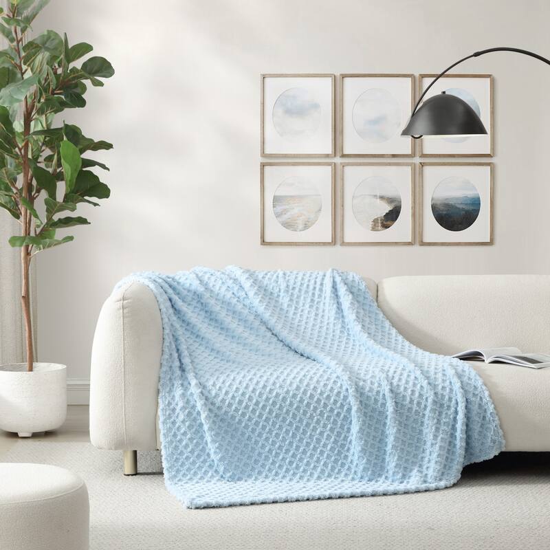 Swift Home Patterned Jacquard Plush Throw Blanket - 50" x 70" - Lattice Light Blue