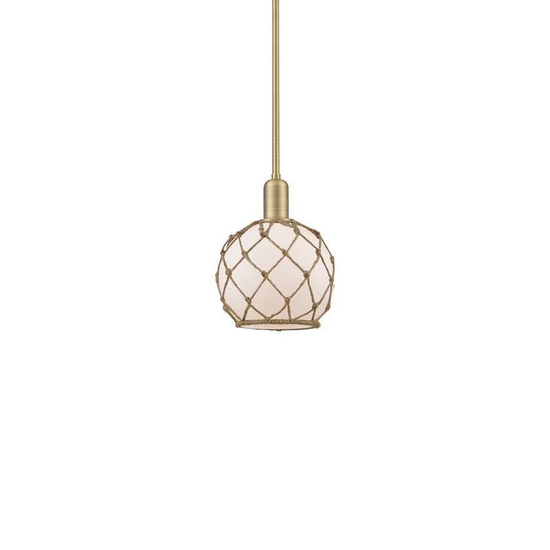 Innovations Lighting 716-1S-11-8 Farmhouse Rope Pendant Farmhouse Rope - Brushed Brass / White Glass with Brown Rope