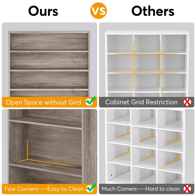 Wood Shoe Cabinet, Freestanding Shoe Storage Cabinet, Open Storage Shoe Organizer Entryway Shoe Rack Cabinet