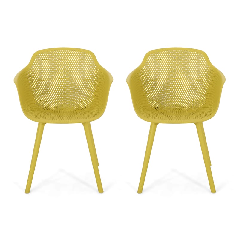 Roomfitters Modern Outdoor Armchairs with Perforated Back and Curved Seat, Lightweight Patio Seating, Set of 2