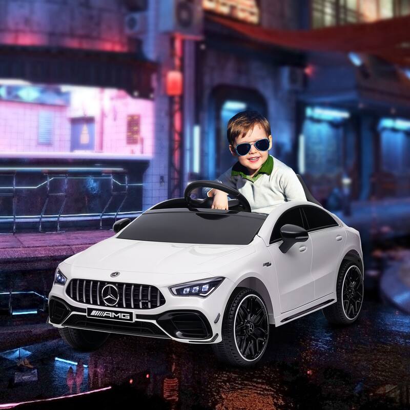 Licensed Mercedes-Benz AMG CLA 45 12V Kids Electric Ride On Car with Remote Control, LED Lights, Music, Suspension, Black