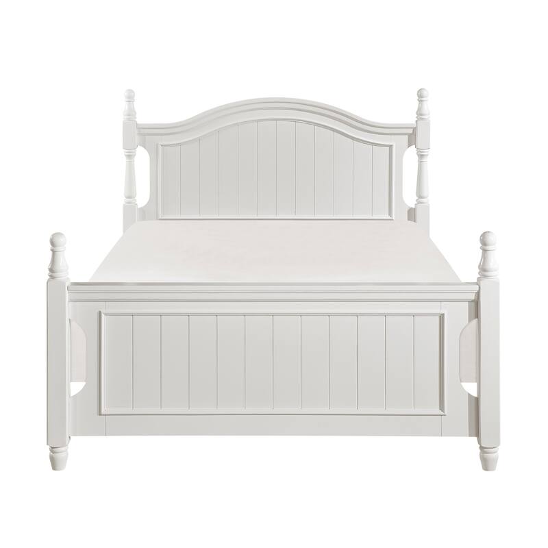 Classic White Full Size Poster Platform Bed with Unique Headboard Design - White - Full
