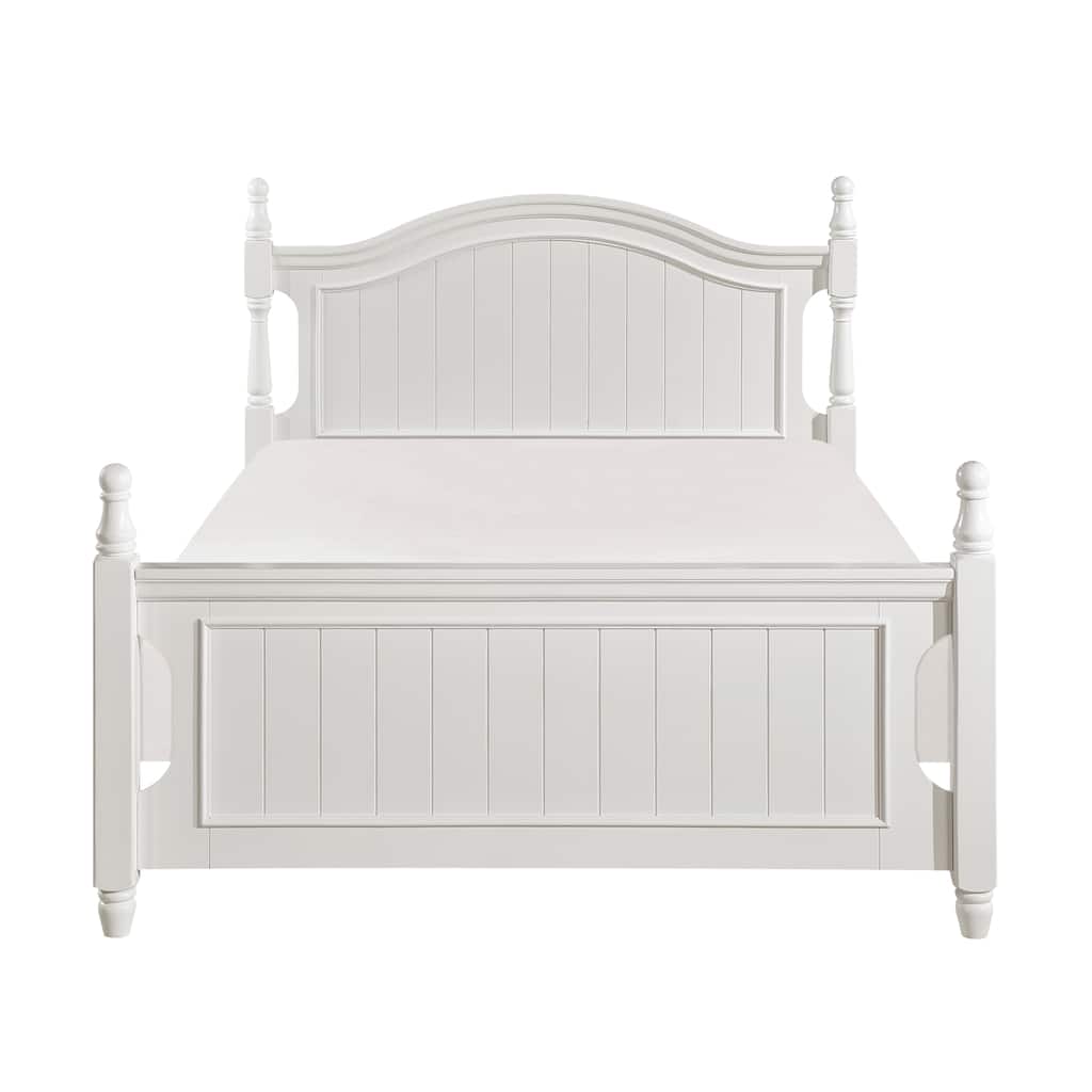 Classic White Full Size Poster Platform Bed with Unique Headboard Design