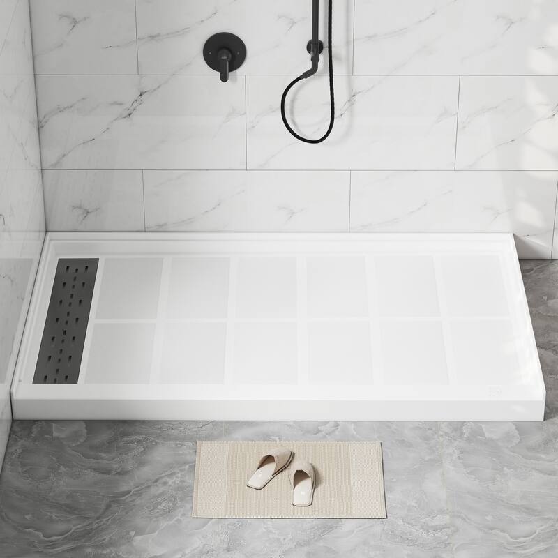 60 in. x 36 in. Elegant White Single Threshold Anti-slip SMC Rectangular Shower Base with Drain and Stainless Steel Drain Cover