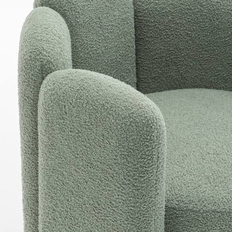 SEYNAR Modern Glam Teddy Fabric Upholstered Round Accent Chair with Flower Shaped Back Design