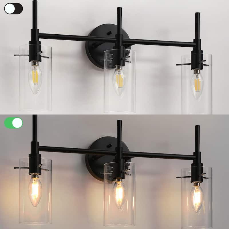 Alva Black Gold Modern Vanity Lights 3-Light Cylinder Clear Glass Shades Bathroom Light Fixture Wall Sconce