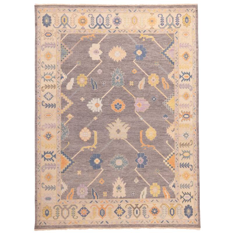 ECARPETGALLERY Hand-knotted Modern Oushak Dark Grey Wool Rug - 8'11 x 11'11