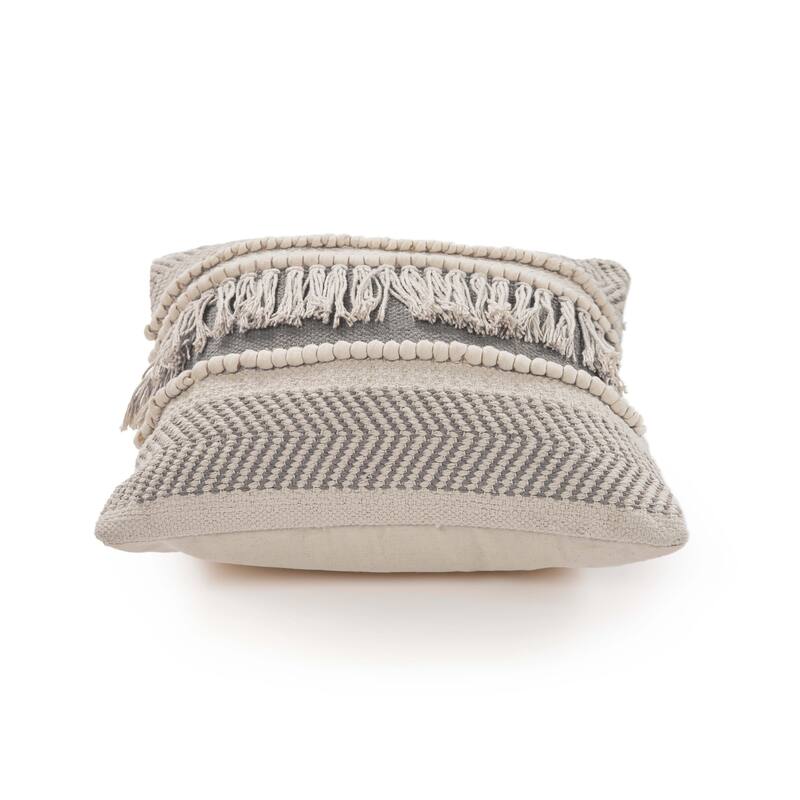 Handmade Textured Geometric Striped Throw Pillows - 20" - Gray and Cream - Set of 4