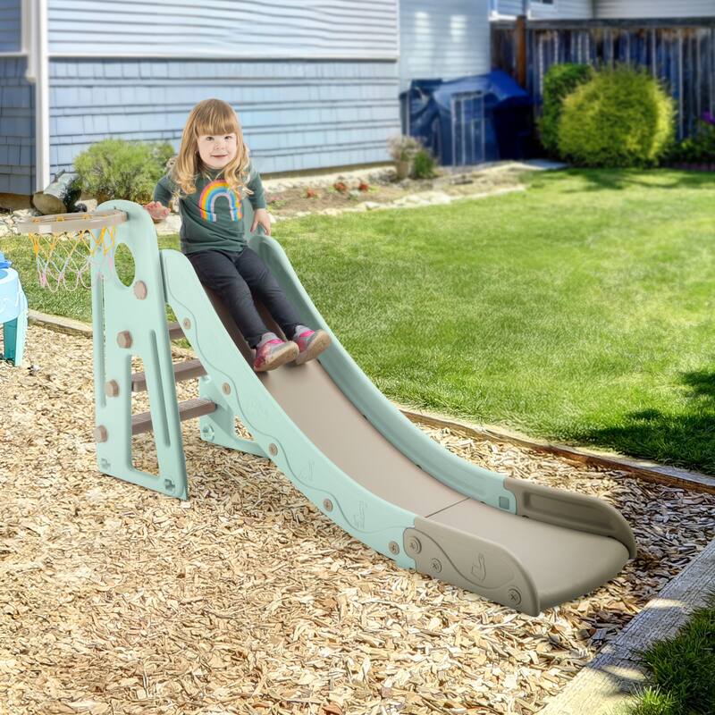 Hey Play Indoor/Outdoor Toddler Slide with Basketball Hoop and Ball, Blue