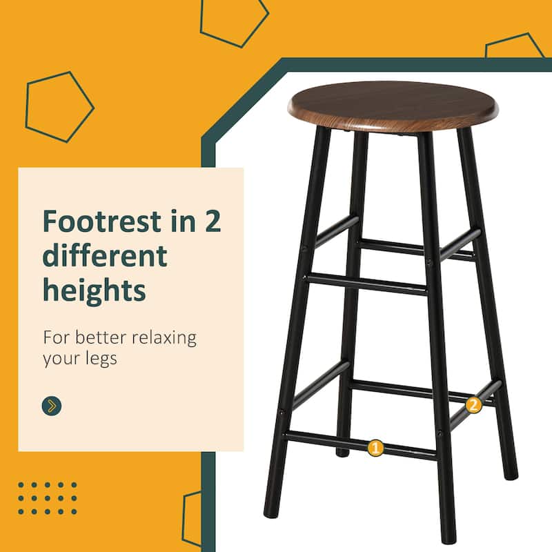 3-Piece Space-Saving Modern Bar Table and Stools Set with 2 Different Height Footrest for Pub