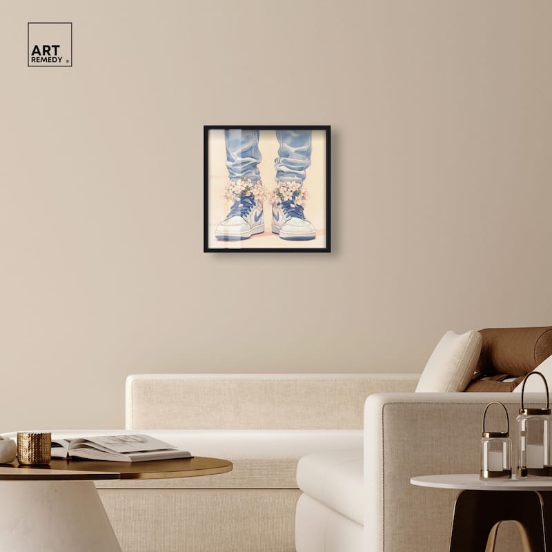 Gentle Blue Sneakers and Flowers Shadowbox by Art Remedy