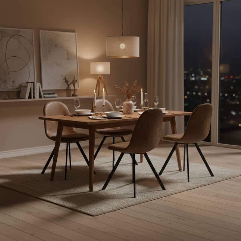 Swivel Upholstered Dining Chairs with Metal Legs, Mid-Back Side Chairs, Brown