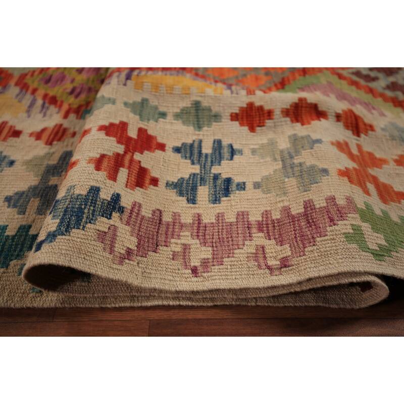 Trellis Geometric Kilim Oriental Large Rug Flatweave Wool Carpet - 10'4" x 16'0"